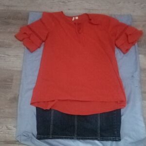 Cato Women's Ruffled Sleeve Blouse and Skirt Set